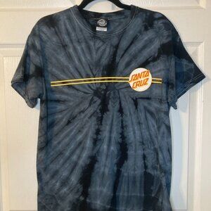 Santa Cruz Skateboards Men's T Shirt - Black Tie Dye With Graphics - Size M